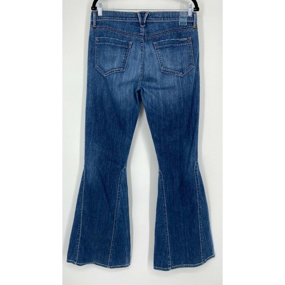 GOLDSIGN Guitar Super Flare Jeans Women's Size 31 Mid Rise Stretch Denim Blue - Picture 9 of 12